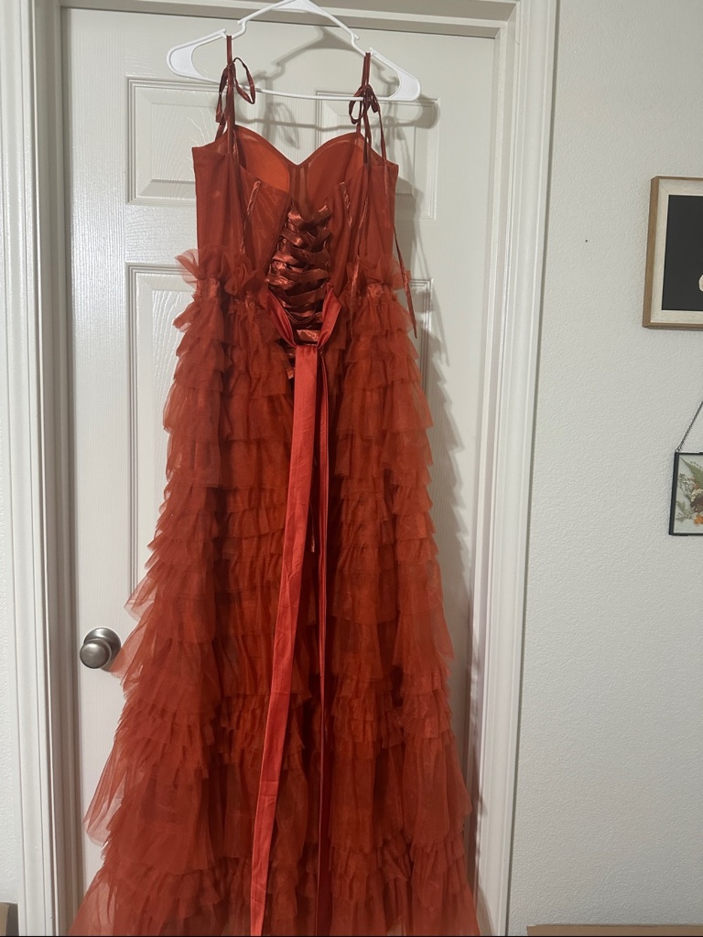 Rust Red Ruffled Tulle Gown - Picture 4 of 8